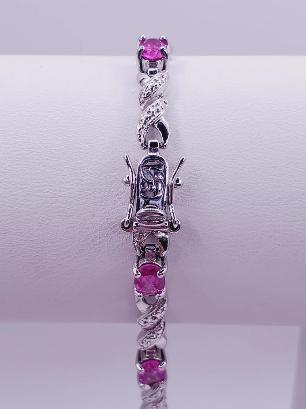 4 Carat Pink Sapphire & Diamond Accent - 925 Sterling Silver Twist Bracelet